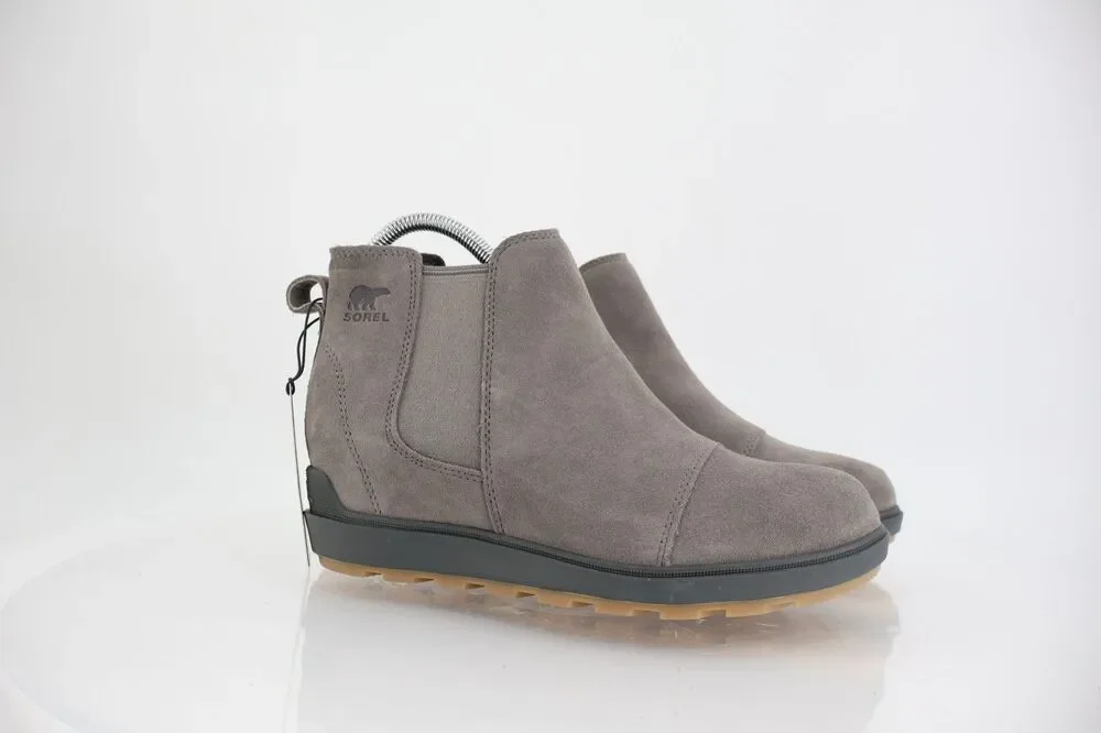 Sorel Womens Evie Boots Size 9.5 Gray Suede Low Wedge Winter Casual Zip Booties